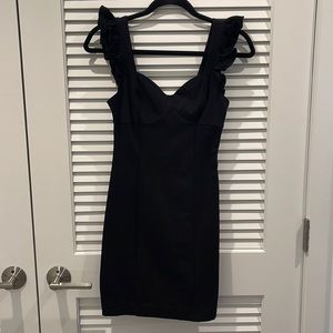 Black mini dress with ruffled sleeves